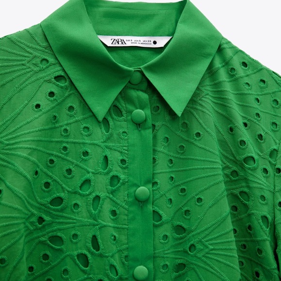 ZARA OPENWORK EMBROIDERED DRESS GREEN ( SIZE S) - Picture 4 of 11